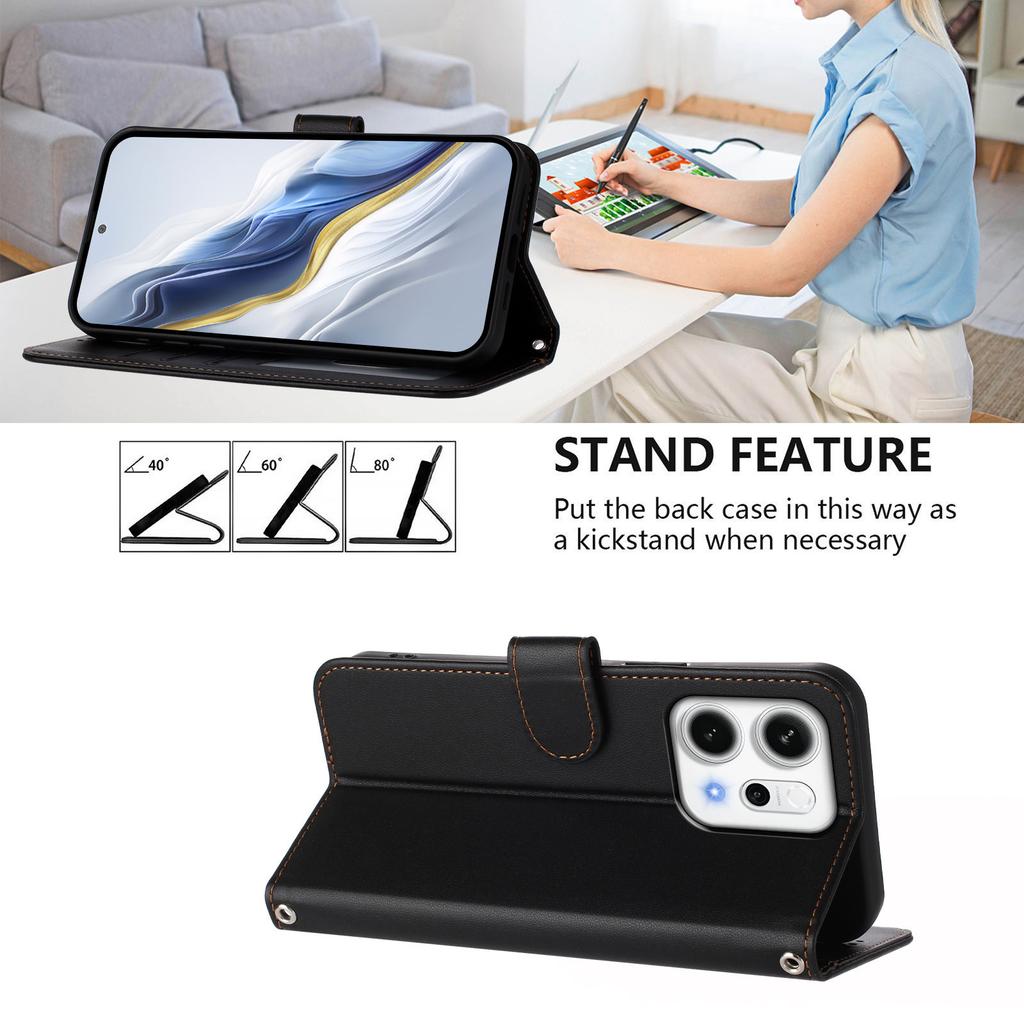 Pro Oppo Reno14 5G (Globální) Kožené pouzdro Peněženka Stojánek Kryt na telefon s poutkem na zápěstí