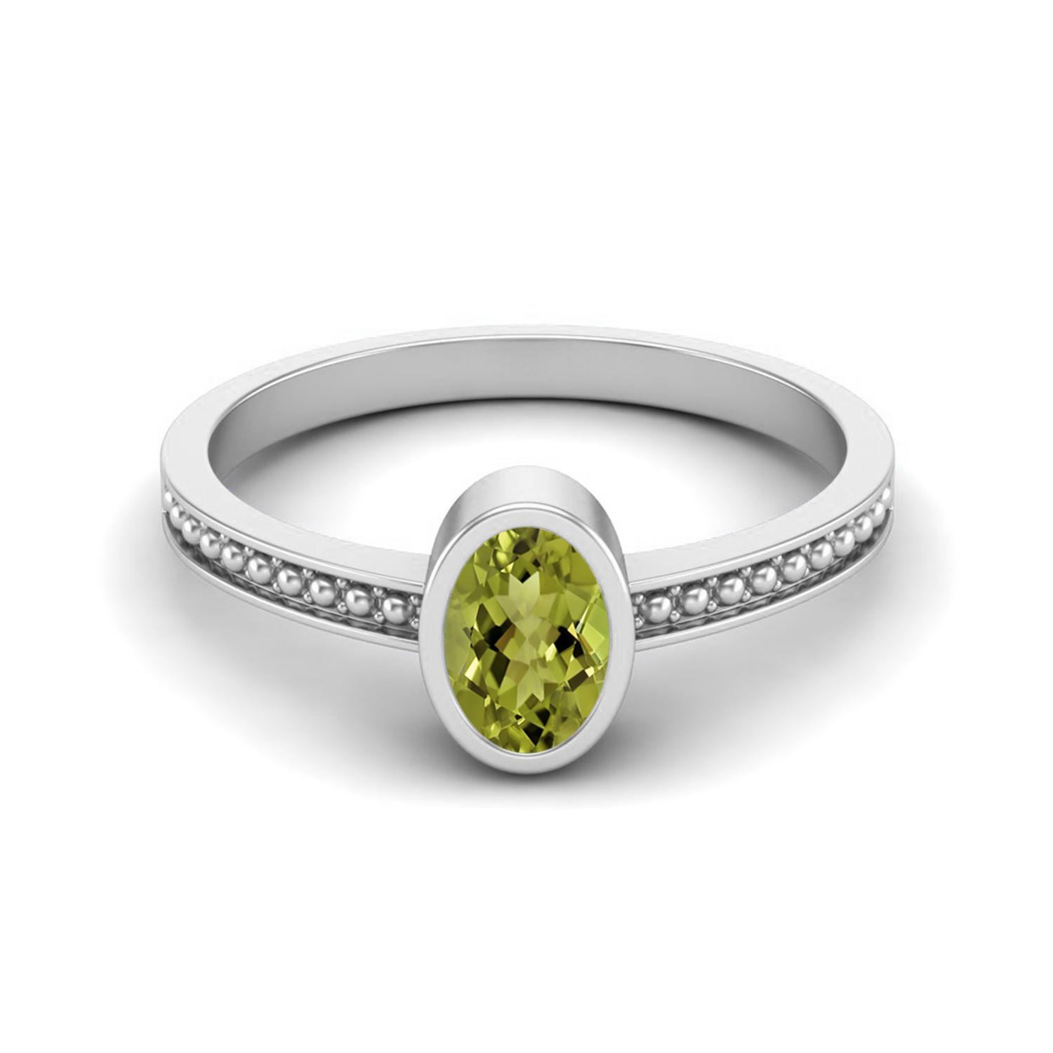 6X4mm Oval Peridot 925 Sterling Silver Beaded Shank Women Wedding Ring 11