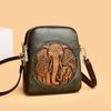 Women's Embossed Elephant Design Crossbody Bag Vintage Leather Shoulder Bag for Daily Use