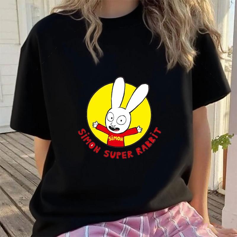 

Simon Super Bunny T-Shirt Funny Kids Boys Round Neck Short Sleeve Top Spring Summer Girls Casual Cartoon Pattern Clothing 100cm чорний