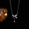 Titanium Steel Necklace: Non-Fading, Flashing Bow, Versatile Tassel Clavicle Chain for a Light Luxury Look
