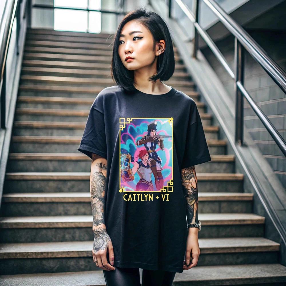 Anime Jinx Arcane Japanese Anime Cartoon Jinx Arcane Black T Shirt S