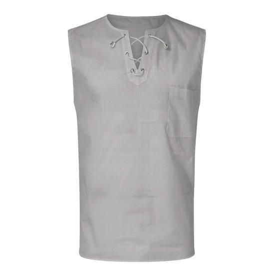 Erkekler Yaz Tankı Üstleri V Yaka Dantel-up Kolsuz Düz Renk Gömlek Tops Gevşek Yama Cep Tees Gömlek streetwear