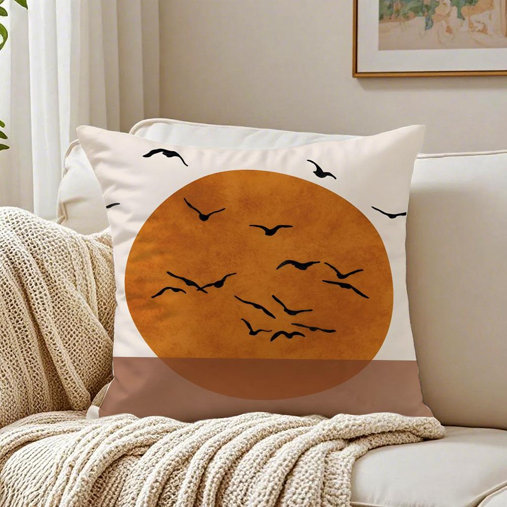 Geometric Square Warm Color Modern Simpe Art Cushion Cover Linen Pillowcase Soft For Sofa Bed Home Room Decor