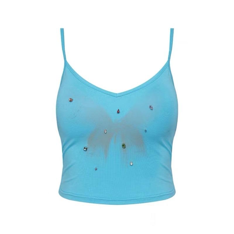 Y2k Aesthetic Sexy Sweet Diamond Tanks Slim Grunge Butterfly Unique Design Crop Top Korean Women Streetwear Harajuku Camisole