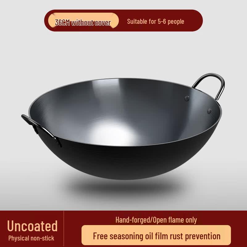 Handmade Zhangqiu Non-Coated Stainless Steel Wok