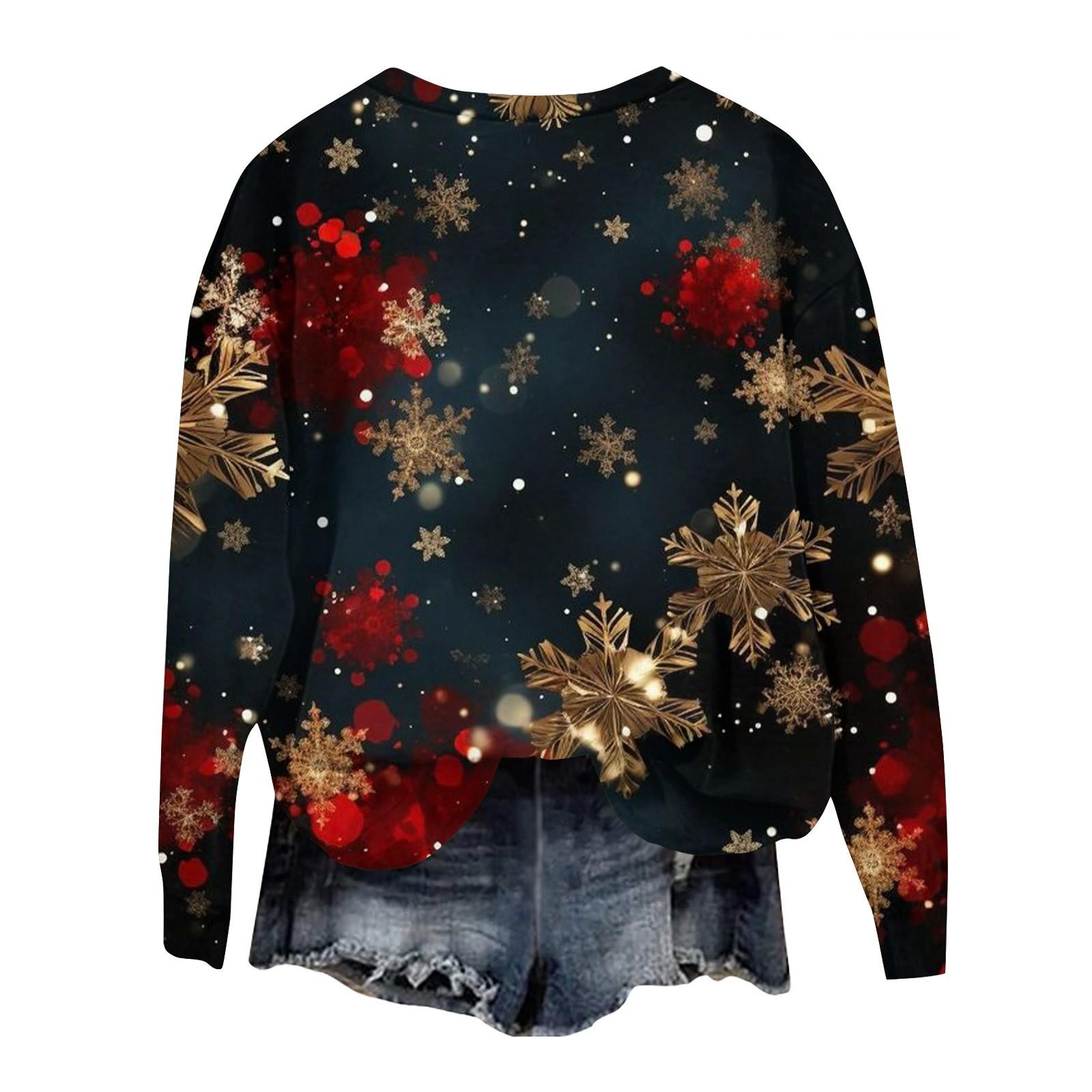 Женская модная рождественская принтованная толстовка с длинным рукавом и круглым вырезом — фото 3