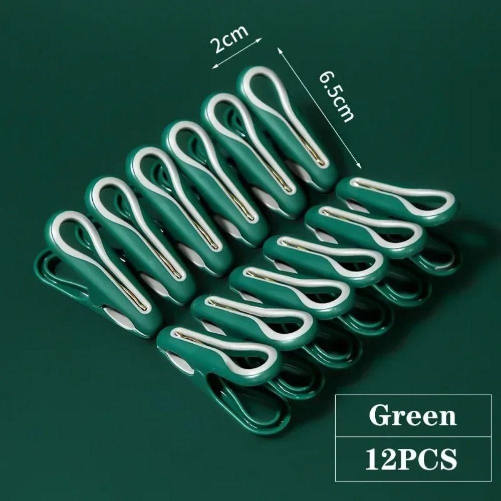 

12 шт. Ветрозащитные прищепки Пластиковые зажимы для фото и рукоделия Многоцелевая прищепка для сушки белья Носки зелёный