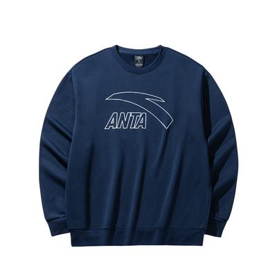 Anta Lifestyle Series Pullover Round Neck Letter Logo Breathable Sports Long Sleeve Sweatshirt Men Sweatshirt Dark-Blue 952448709-2