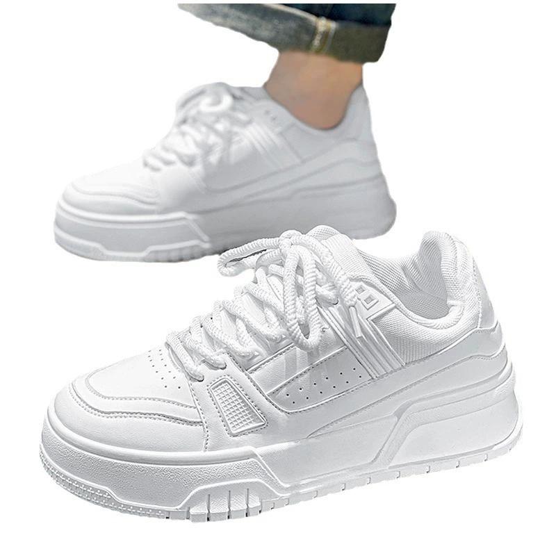 Men's Shoes, Versatile for Spring and Autumn, Casual, Pure Black Board Shoes, Youth Sports, Thick Soled, Height Increasing, Bread and Trendy Shoes