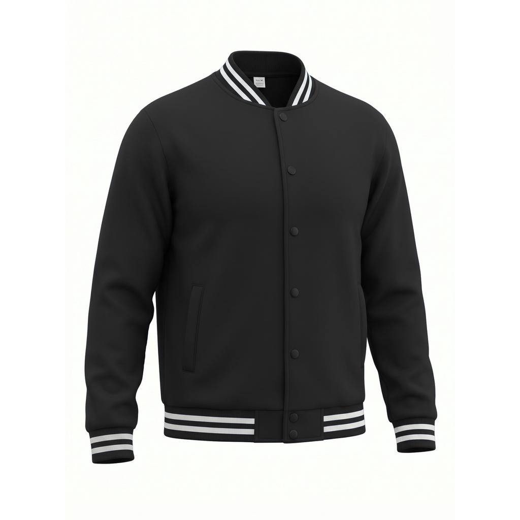 Men's Striped Color-Block Zip-up Baseball Jacket with Collar