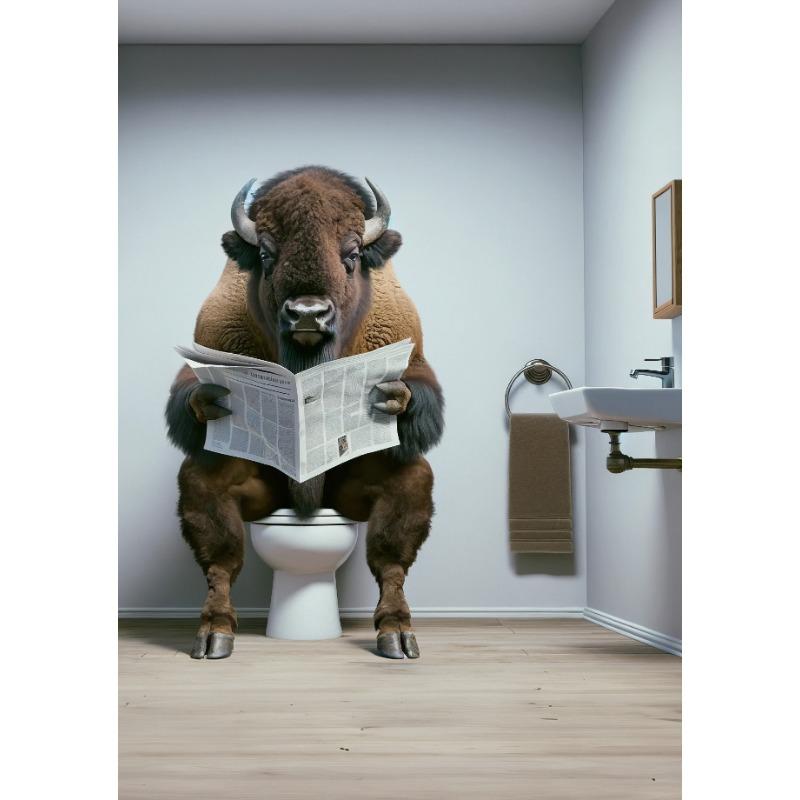 Animal Reading The Newspaper On The Toilet Posters and Prints Canvas Printing Wall Art Picture for Living Room Home Decoration