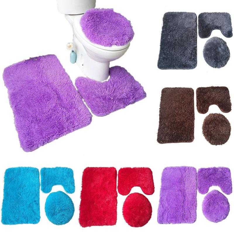 Shaggy Faux 3pc Soft Bathroom Set Bath Mat Contour Rug Toilet Lid New Cover