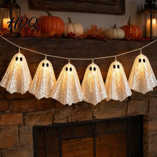 Halloween Themed Decorations Glowing Ghost Hanging Decor Spooky Light Up Ornament