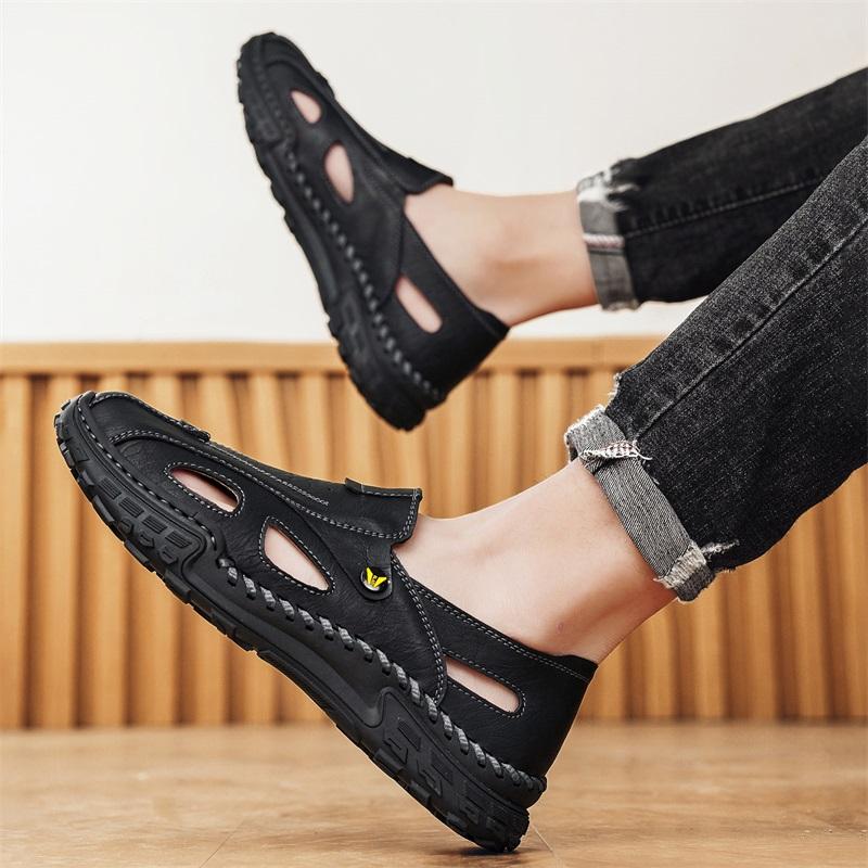Handmade Summer Men's Sandals Leather Men's Shoes Casual Trekking Sneakers Outdoor Comfortable Breathable Travel Driving Shoes