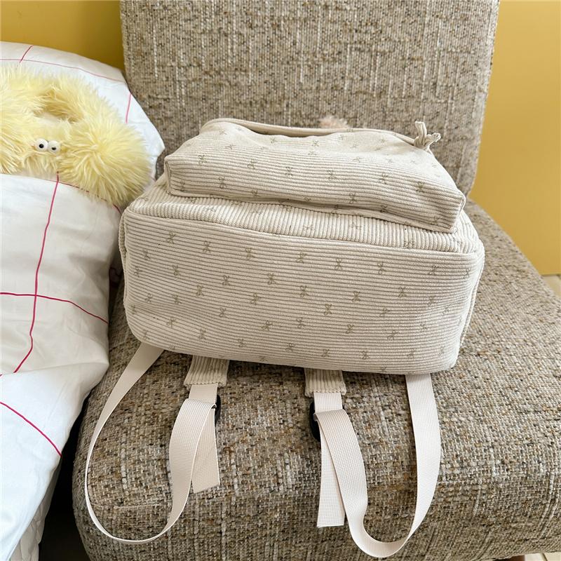 Cute Corduroy Backpack for Women School Bag Lightweight Daily Use Bookbag