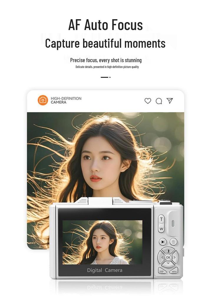 5K HD Flip Screen Camera WD08 with WiFi, Autofocus, Beauty Filters, Retro Mirrorless Design.