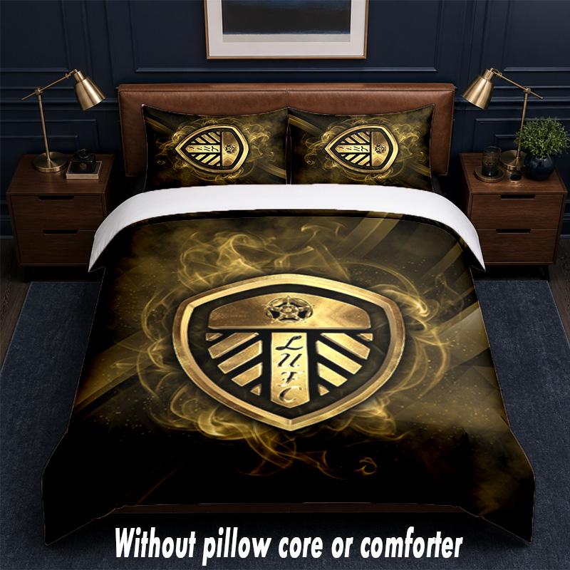 Leeds United Design Bett Bettwäsche Set 1 Bettbezug + 2 Kissenbezüge Weich Atmungsaktiv Haushalt Bettwäsche