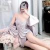 [Carefully Selected] Sexy Satin Nightdress with Chest Pad, Summer New Ice Silk Slimming Strap Loungewear Set