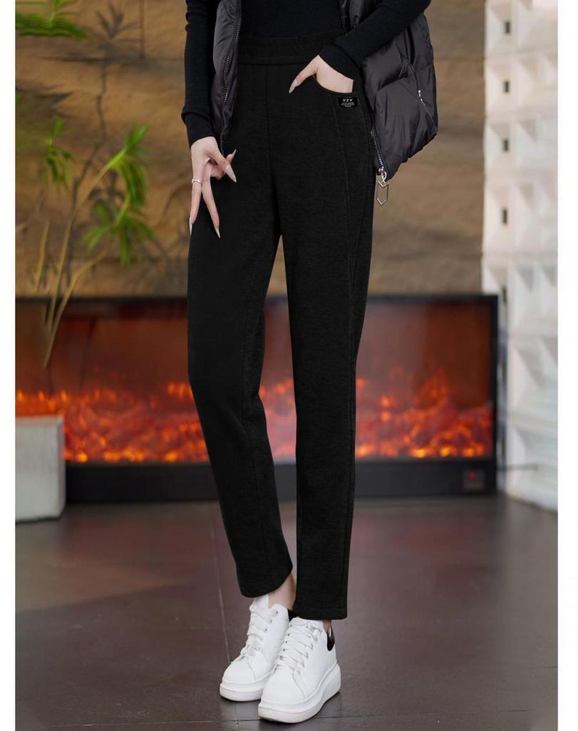 Women's Stylish Straight-Leg Fleece-Lined Pants, 2026 Autumn/Winter Collection - Eight-Tenths Length for Outdoor Wear.