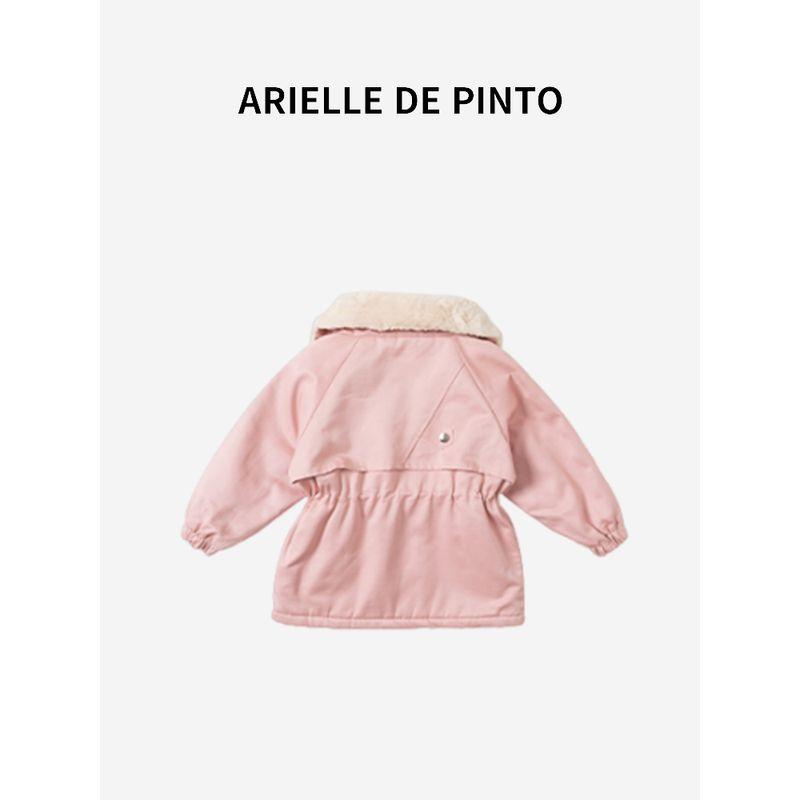 French Arielle De Pinto Girls' Fleece-Lined Jacket for Autumn and Winter, Cute Style Parka Jacket for Young Ladies
