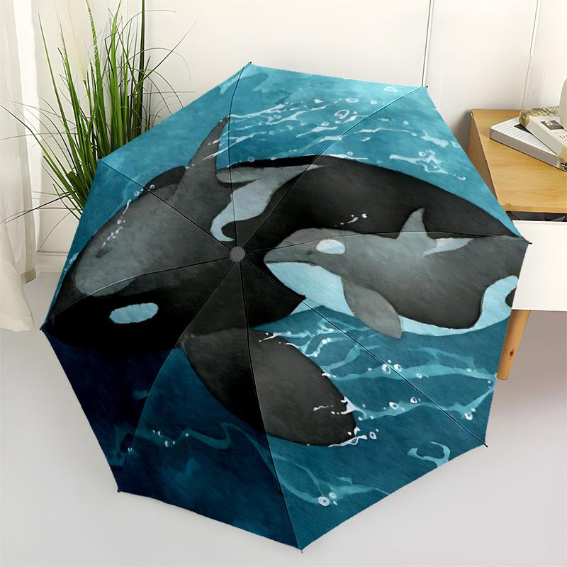 1pc Orca Whale Automatic Open/Close Umbrella with One-Touch Button, Compact Folding Canopy, Sturdy 8-Rib Windproof Design S17