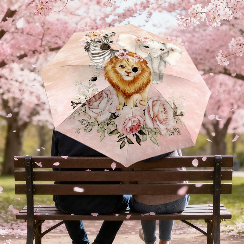 1pc Zebra Elephant Automatic Folding Umbrella, Heavy Duty 8 Rib Iron Frame,  Suitable for Travel, Daily Use, Birthday, Decor Gift m0104043