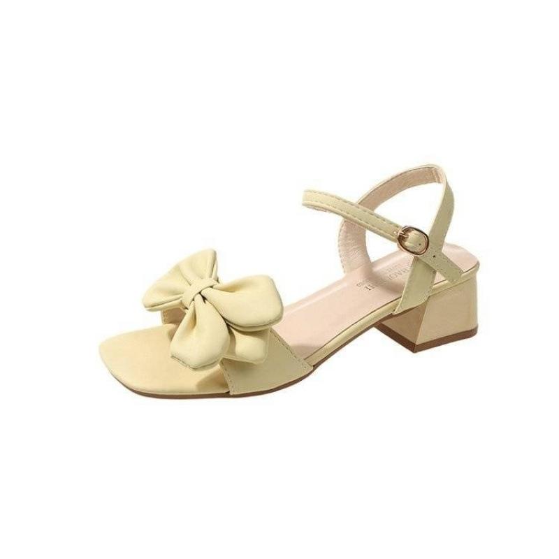 Französische High Heels Damen Sommer 2025 neue Mode vielseitige Schleife bequem Wort mit dickem Absatz Sandalen Damen