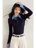 American Design Flared Sleeve Polo Collar Knitwear for Women - Faux Two-Piece Slim Fit