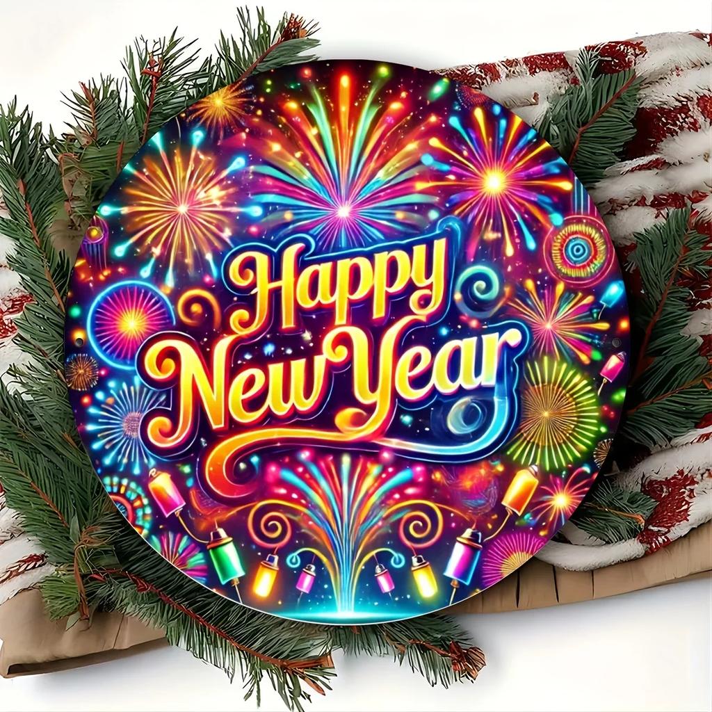 Happy New Year D Aluminum Tin Sign Premium Wall Art for Home Window Garden Bar Office DecorIdeal FestiveDorm Decoration
