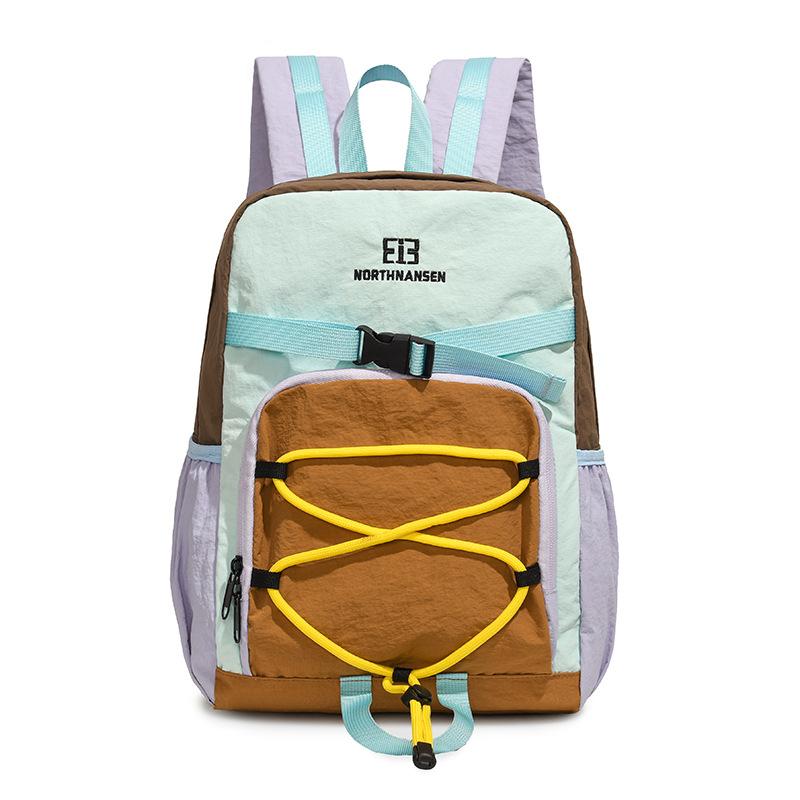 Colorblock Sport Backpack with Front Bungee Cord Buckle Strap Casual Lightweight Daypack for Outdoor Travel