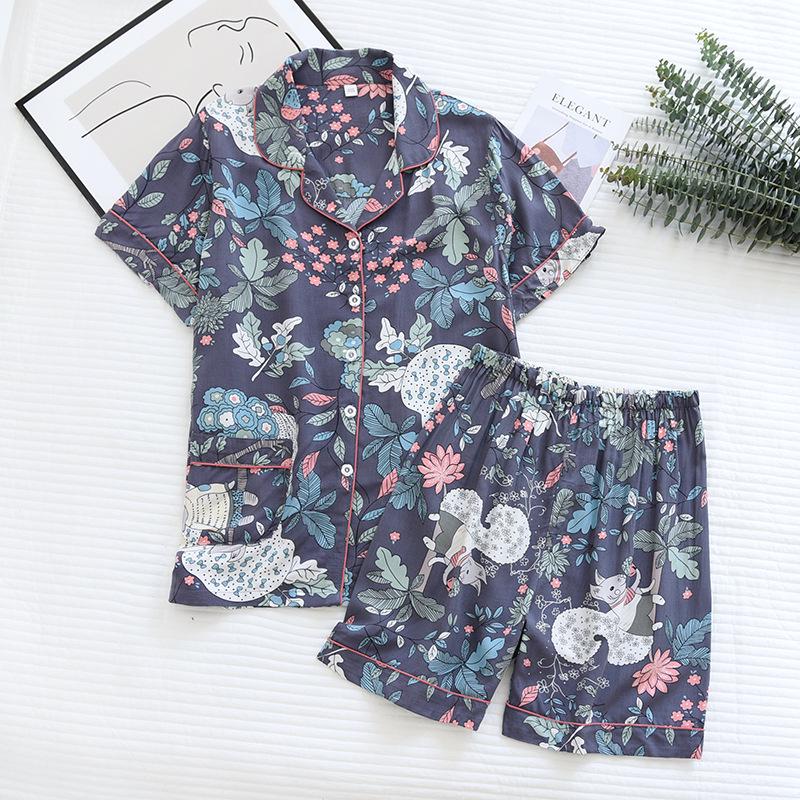 Women's Summer Short Sleeve Pajama Set - Loose Fit, Plus Size, Two-Piece with Shorts
