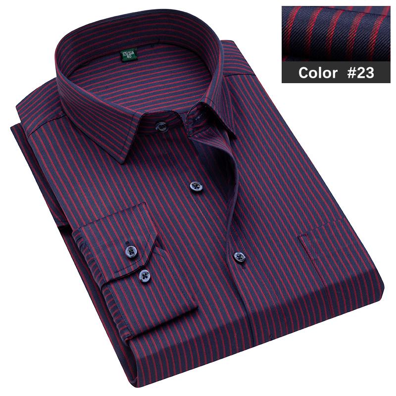 Classic Blue Striped Business Casual Shirt Men's Autumn Slim Lapel Long Sleeve Office Banquet Wedding Formal Social Shirt