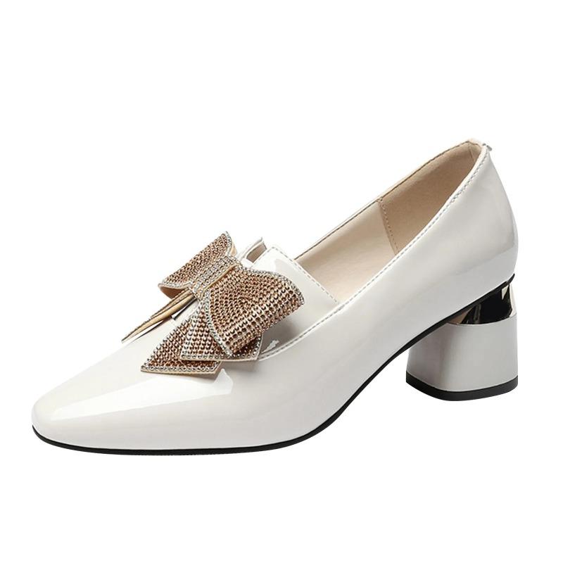 2024Women's Outdoor Heels Fashion Chunky Heel Leisure Shoes Anti-slip Slip-On Breathable Casual Shoes Rhinestone Butterfly Knot