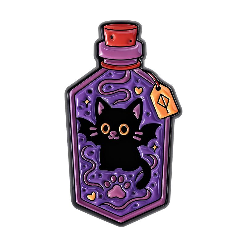 Black Cat Bat Enamel Pins Witch Magic Potion Bottle Brooches Lapel Badges Cartoon Punk Jewelry Gift for Kids Friends
