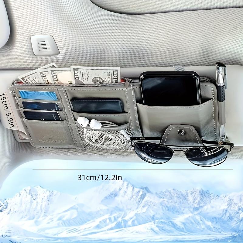Multifunctional Car Sun Visor Organizer - Storage Bag with Zipper Pouch, Glasses Clip, and Sunglasses Holder - Car Interior Accessories