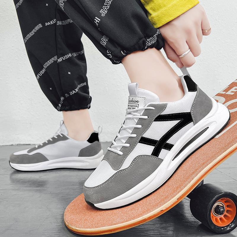 Men’s Jogging Sports Shoes Street Style Khaki Running Sneakers Mesh Retro Grey Plus Size Skate Board Shoes