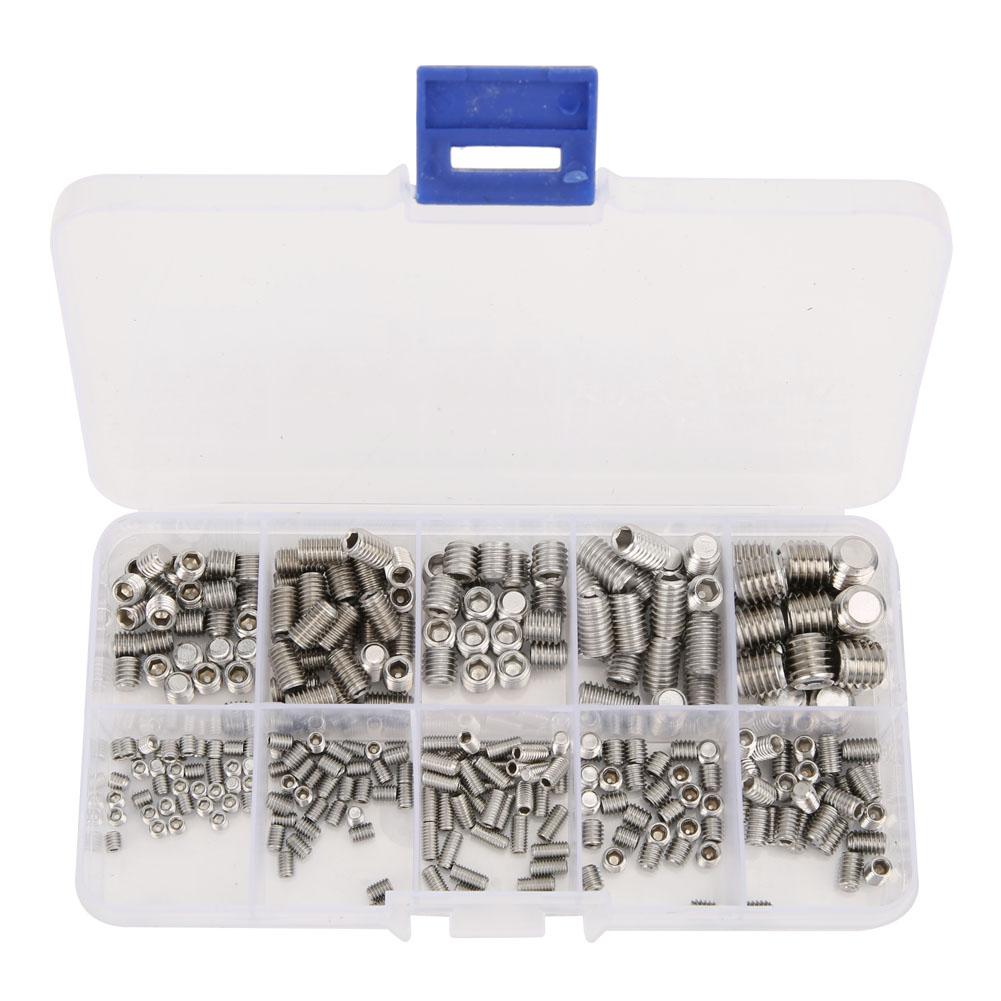 

300Pcs Set Screws Set Stainless Steel Hex Socket Headless Fasteners Hardware Tool