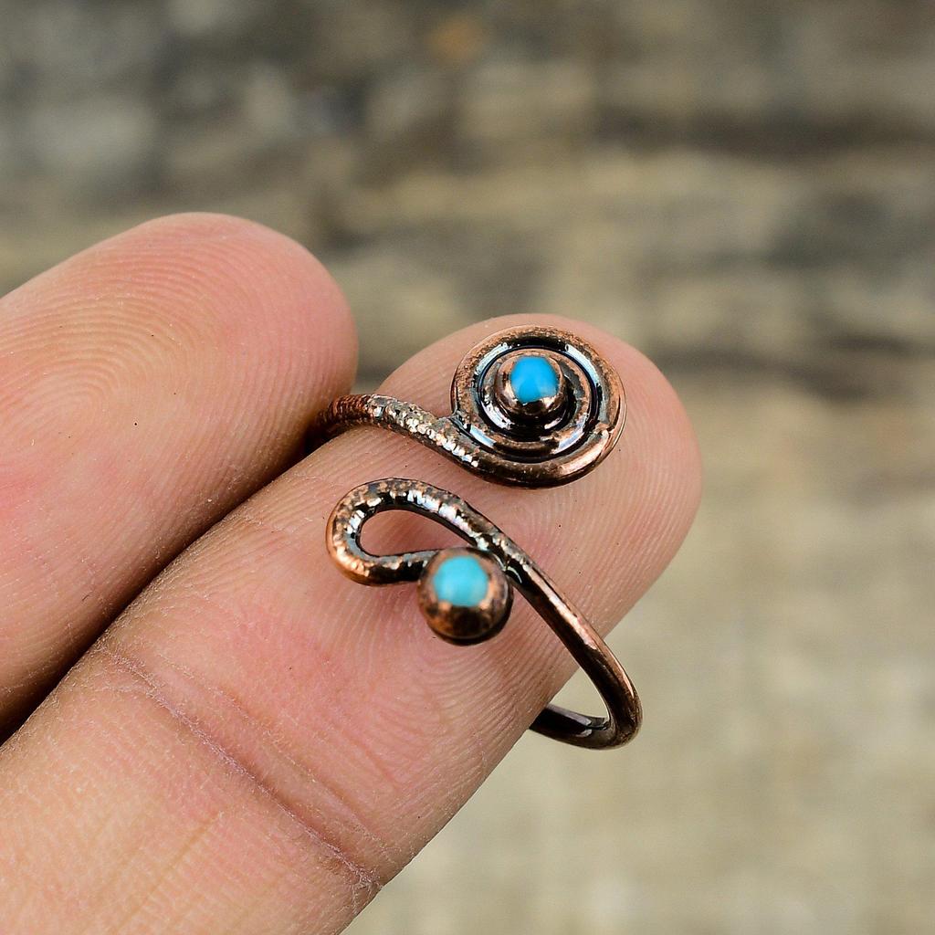 Dornröschen Türkis Ring Elektrogeformter Kupferschmuck Verstellbarer Ring Handgefertigter Edelsteinring Elektrogeformter Kupferring Geschenke für Frauen
