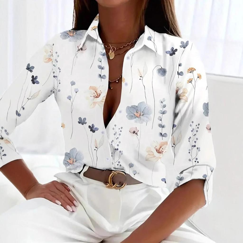Europese en Amerikaanse dameskleding lente en herfst top lange mouwen shirt bedrukt shirt dames