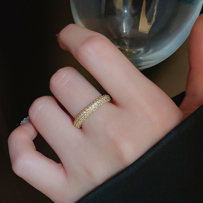 Medieval Vintage Zircon Texture Open Ring Niche High-end Index Finger Ring Light Luxury Personality Temperament Jewelry