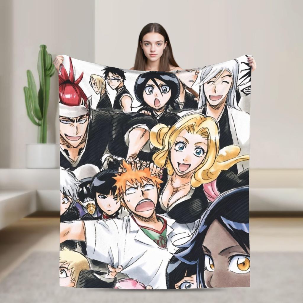 Super Soft Blanket Picnic BLEACH Anime Ichigo Throw Blanket Flannel Bedspread For Couch Chair Graphic Sofa Bed Cover