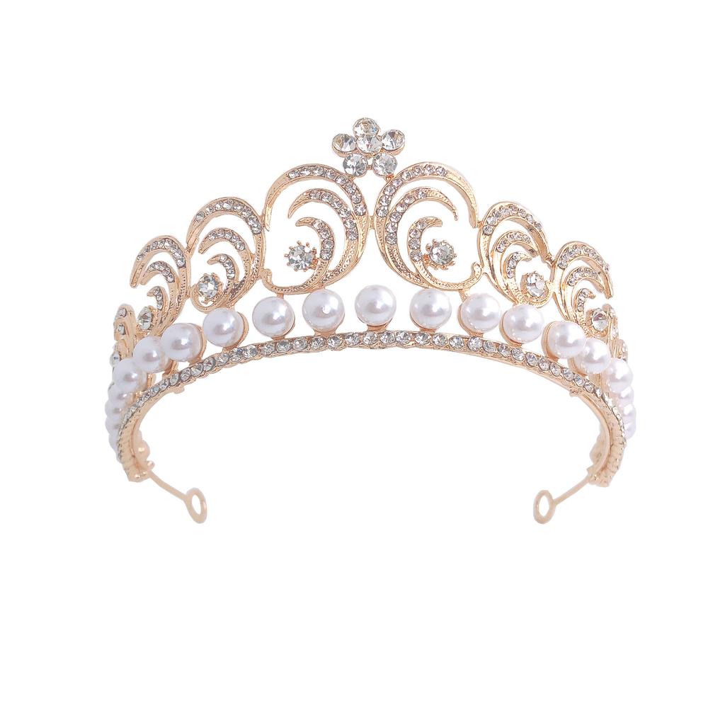 Korona Ślubna Perła Cyrkonia Barokowa Biżuteria Ślubna Opaska do Włosów Korona Tiara