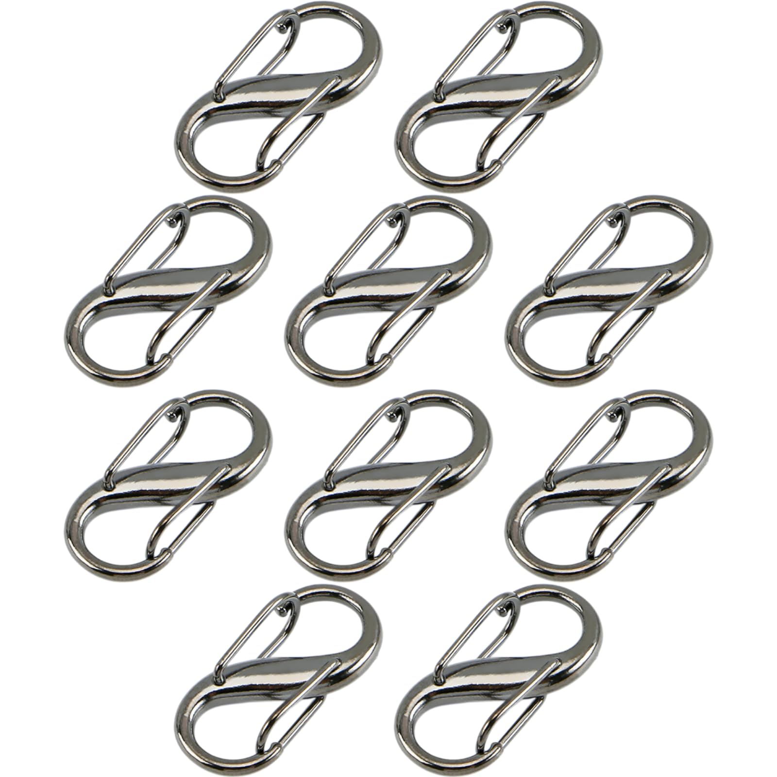 Carabiner Keychain S-shaped Stylish Lightweight High Hardness Alloy Multifunctional (Gunmetal, 27mm 10 pieces