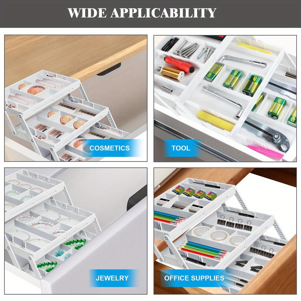 Expandable 2-Tier Drawer Organizer Multi-Compartment Storage Box with Dividers for Kitchen Makeup Office Bathroom Space-Saving