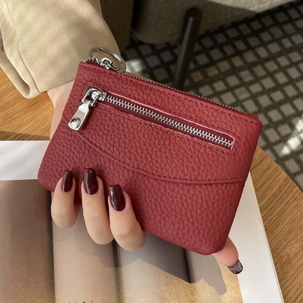 Anti-splash Water Texture Lady Wallet Classic Multiple Card Short Coin Purse Solid Color Korean Style Leather Cards Bag Work