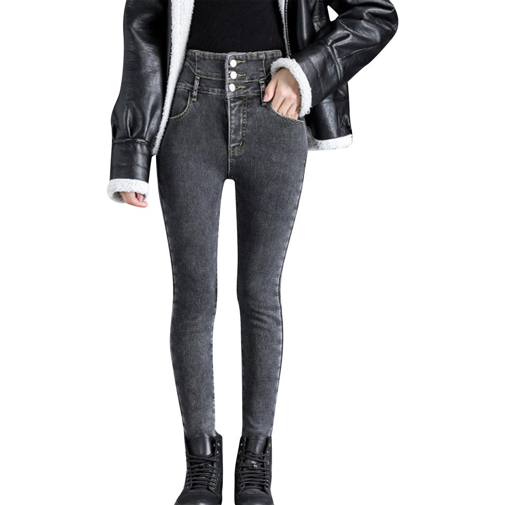 Thickened Velvet High Waisted Jeans For Women's Winter Slimming And High Slim Fit Elastic Leggings, Denim Pencil Pants