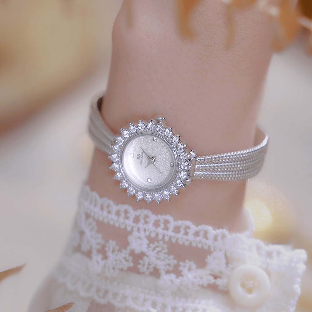 BS Dámské hodinky Luxusní Elegantní Dámské Náramkové hodinky Zlaté Stříbrné Diamantové Křemenné Náramkové hodinky Vintage Dámské Malé Hodinky