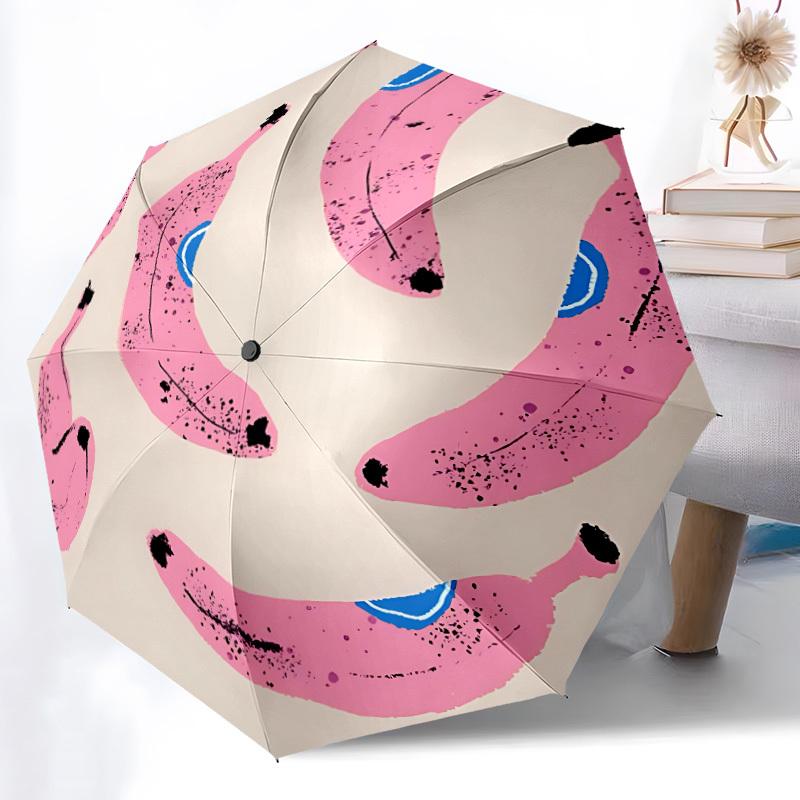 1pc Pink Bananas Open/Close Folding Umbrella, All- Portable Umbrella for & Men, Stylish Accessory (Holiday Gift) 8-Rib Yy251213129