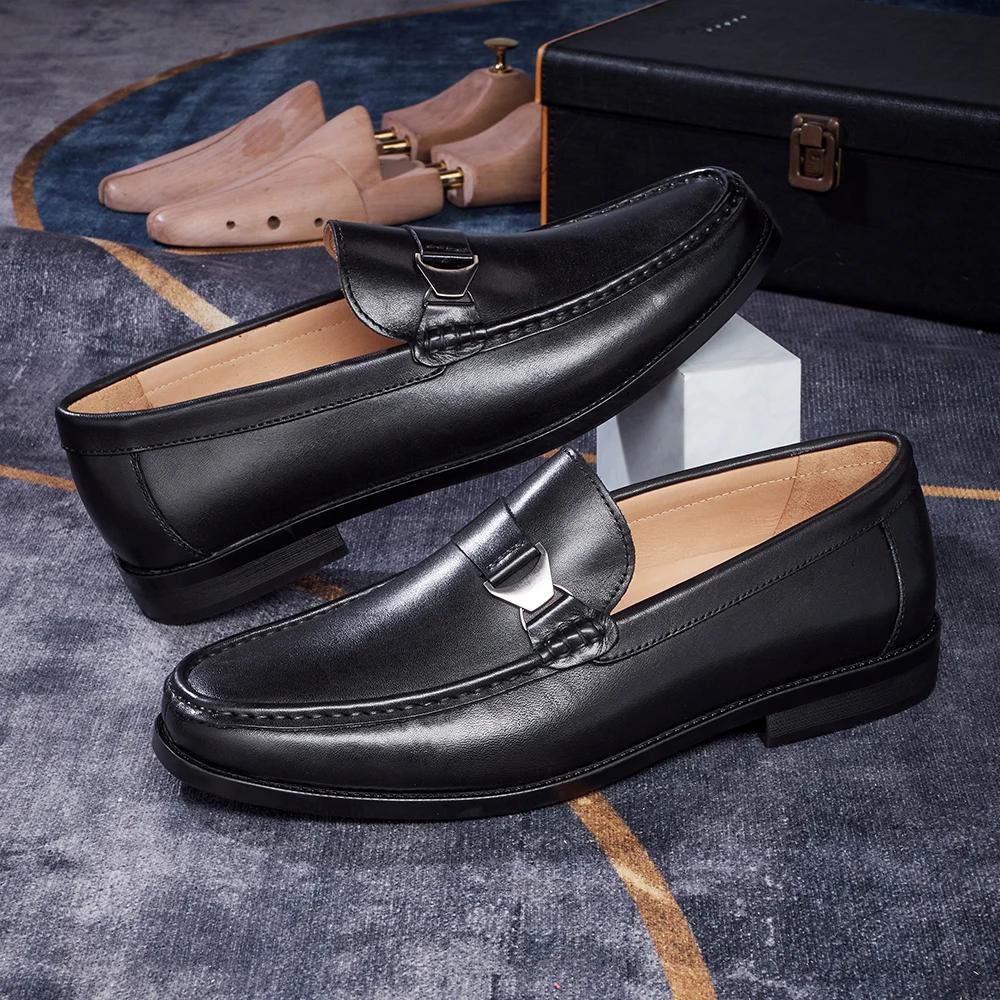Luxury Men Penny Loafers Genuine Leather Slip On Black Casual Business Dress Shoes Mens Wedding Party Office Shoes